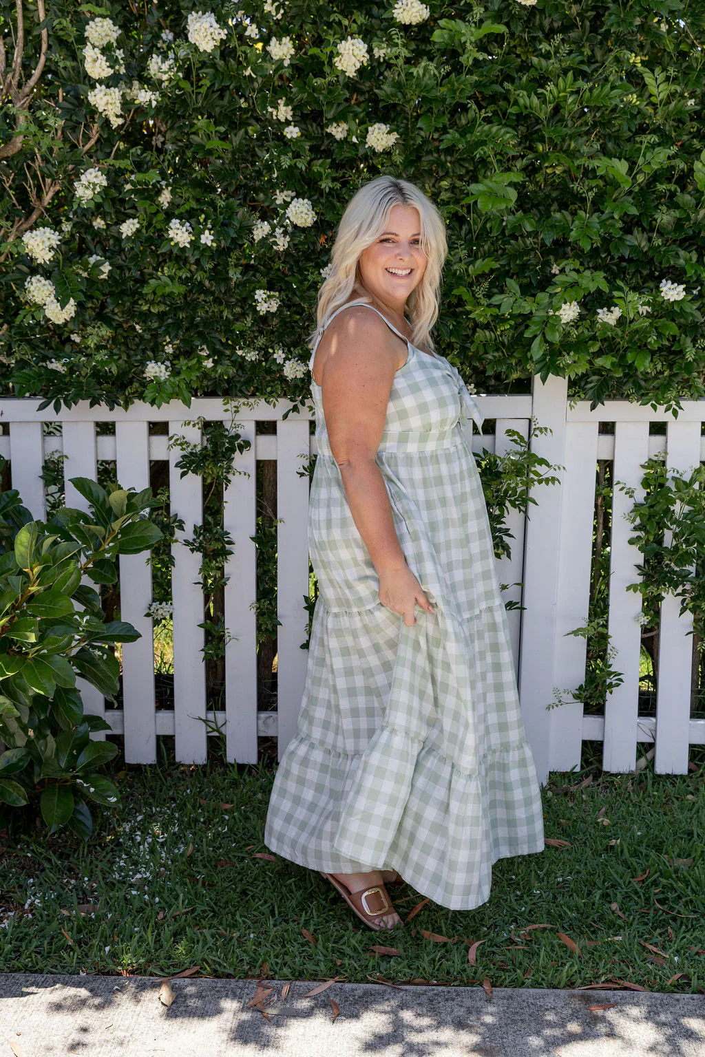 Lucie Maxi Dress in Sage Gingham - Image 9