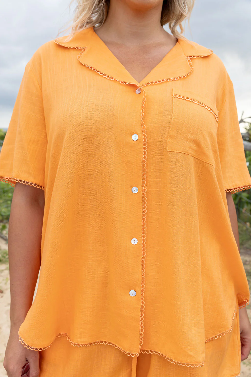 Luella Linen Blend Shirt in Orange - Image 2