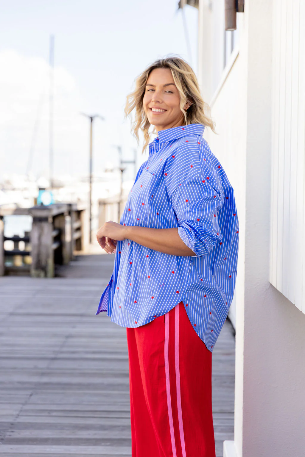 Lula Oversized Shirt in Stripes and Hearts - Image 7