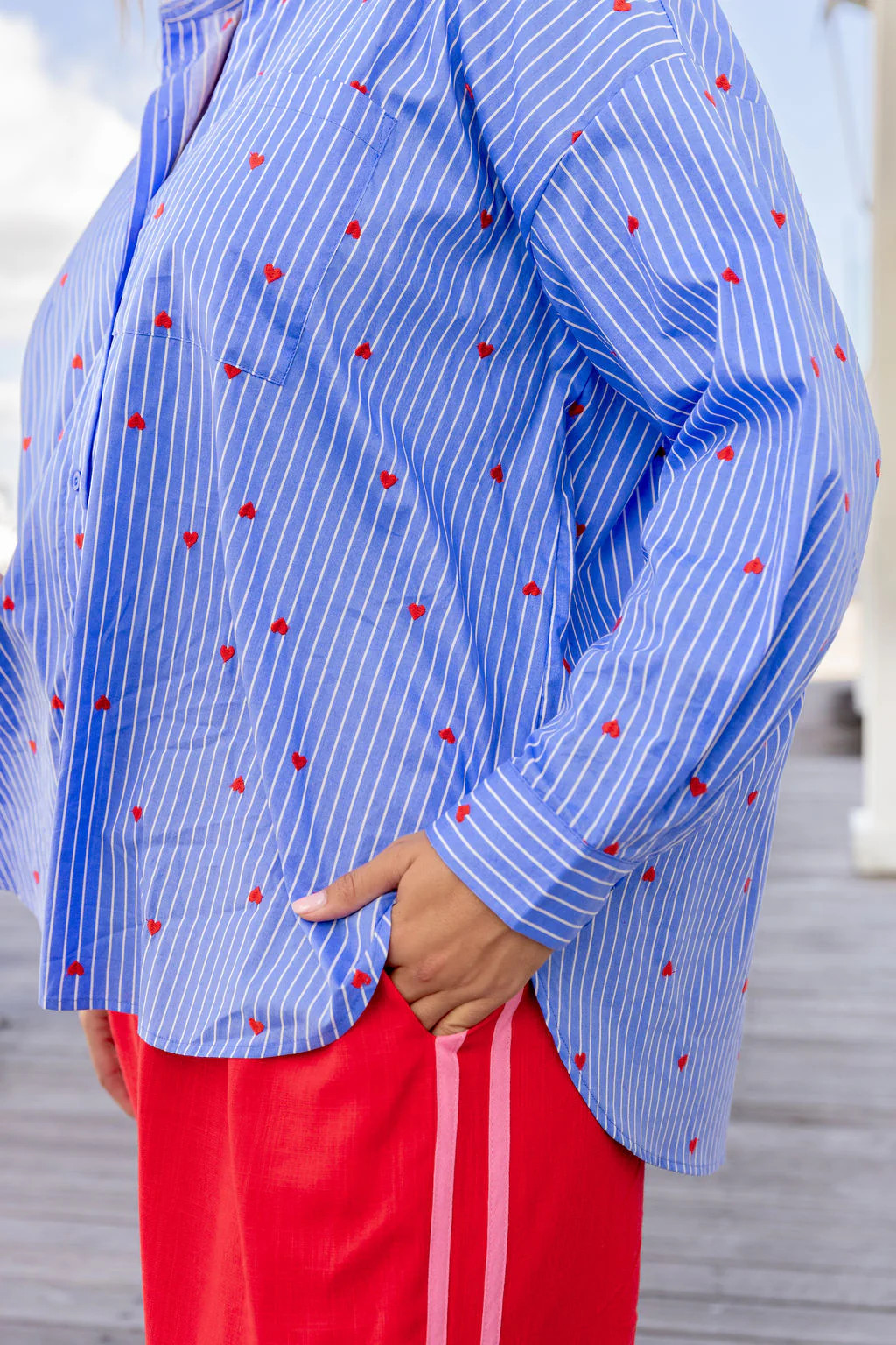 Lula Oversized Shirt in Stripes and Hearts - Image 9