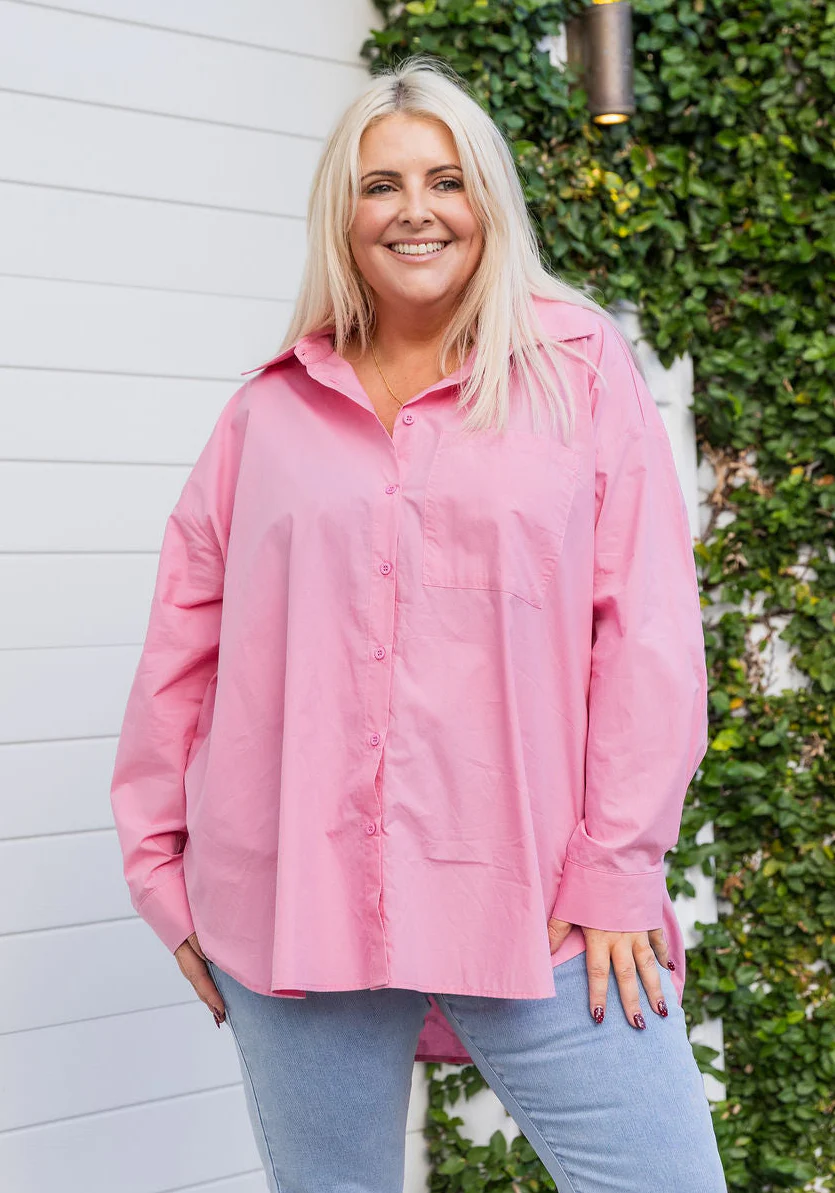 Lula Oversized Shirt in Barbie Pink