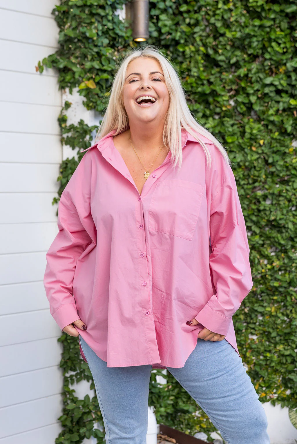 Lula Oversized Shirt in Barbie Pink - Image 5