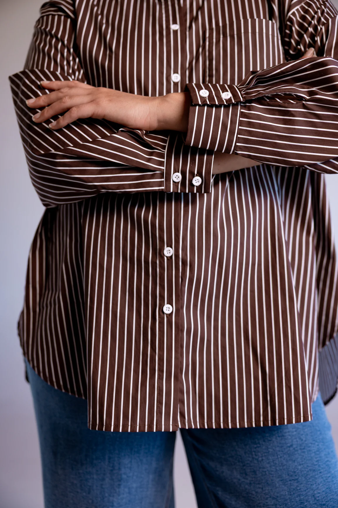 Lula Oversized Shirt in Chocolate Stripes - Image 10