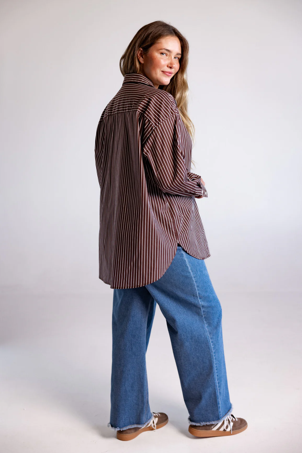 Lula Oversized Shirt in Chocolate Stripes - Image 11