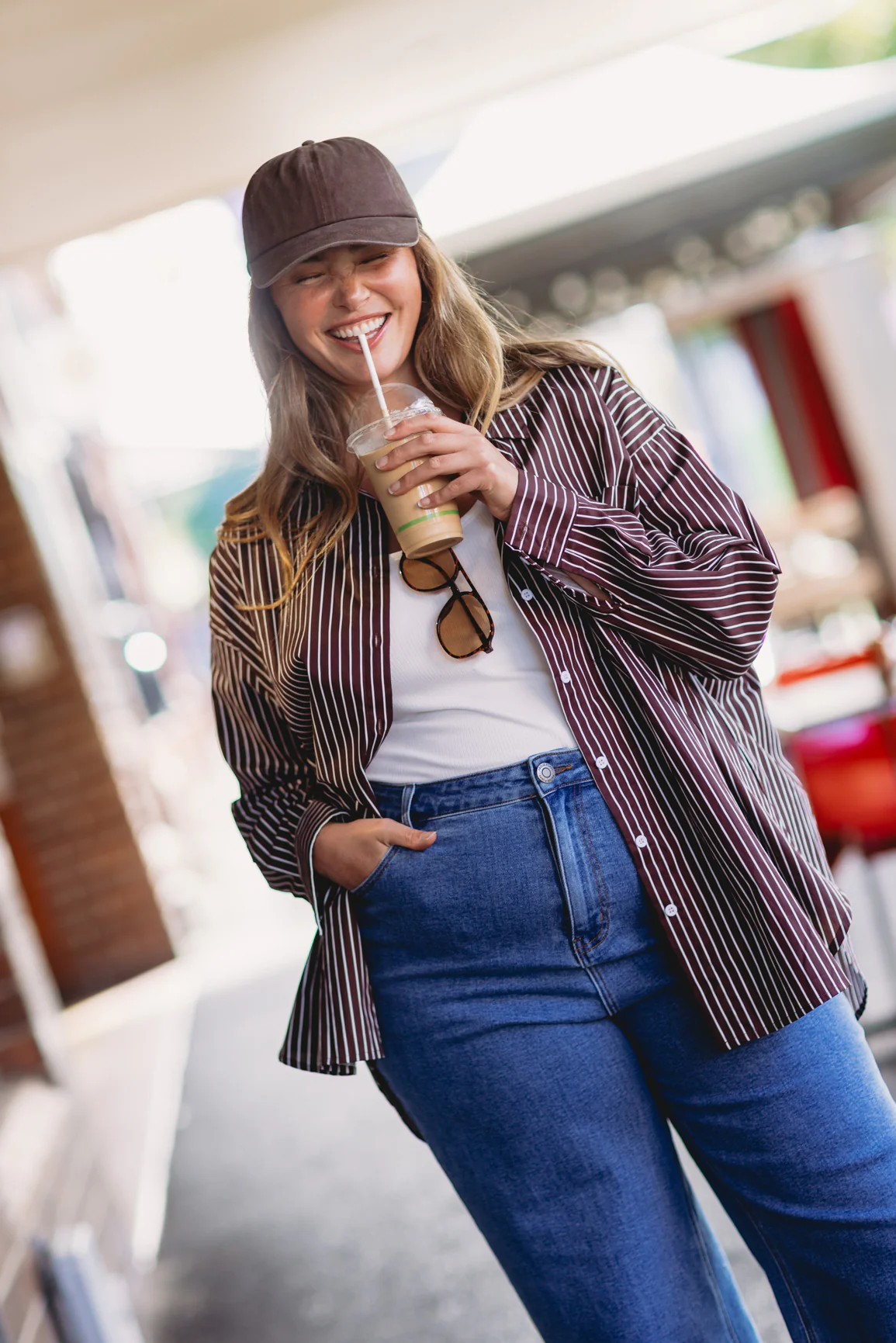 Lula Oversized Shirt in Chocolate Stripes - Image 12