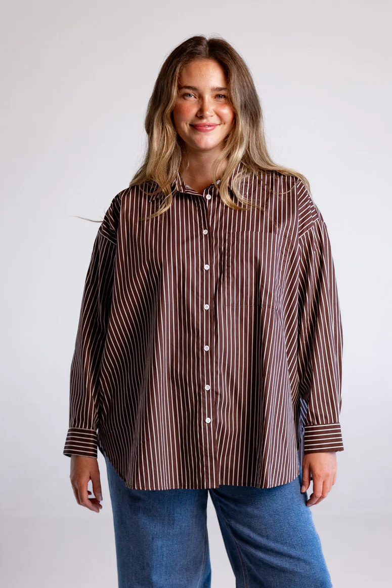 Lula Oversized Shirt in Chocolate Stripes - Image 2