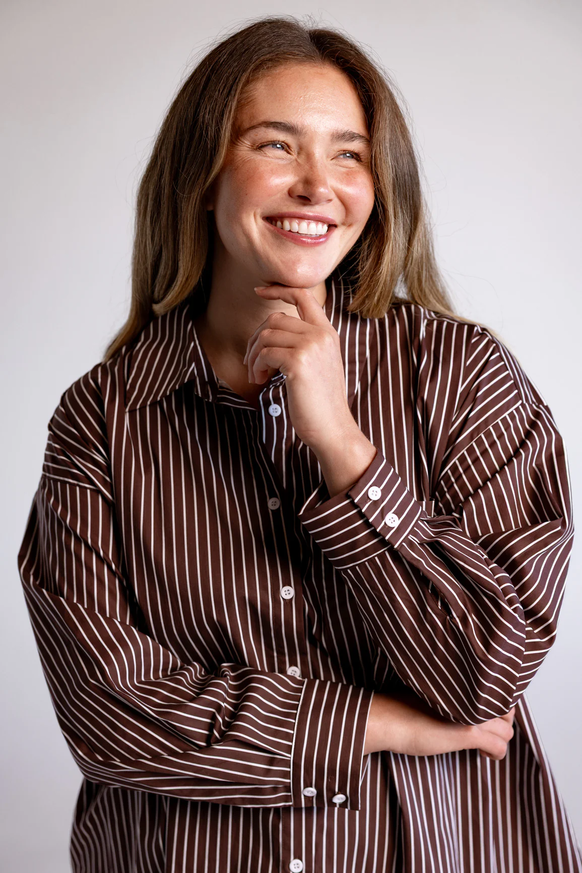 Lula Oversized Shirt in Chocolate Stripes - Image 3