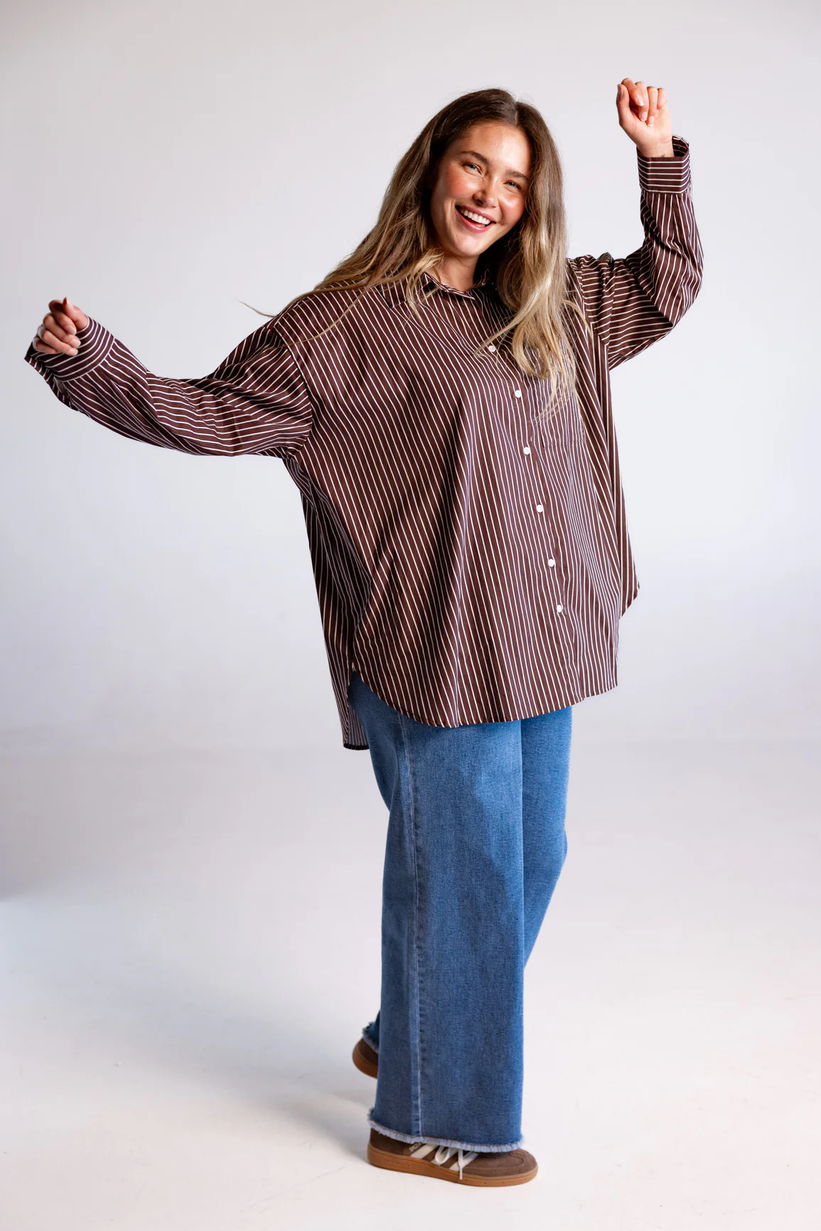 Lula Oversized Shirt in Chocolate Stripes - Image 9