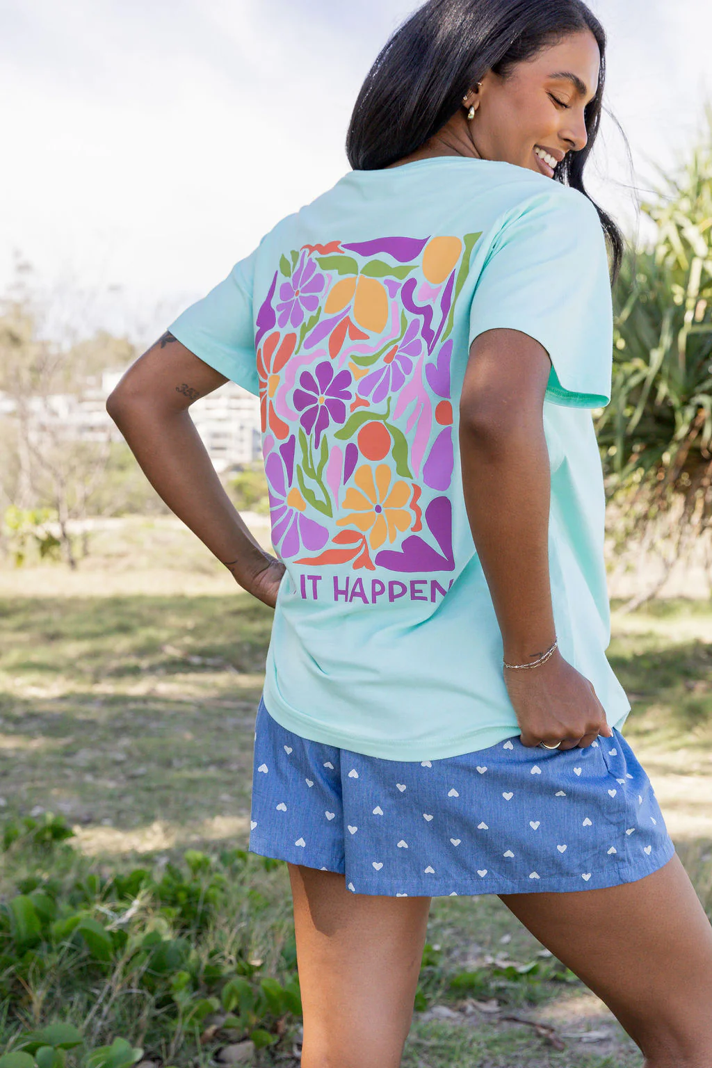 Make it Happen V-Neck Tee in Aqua - Image 2