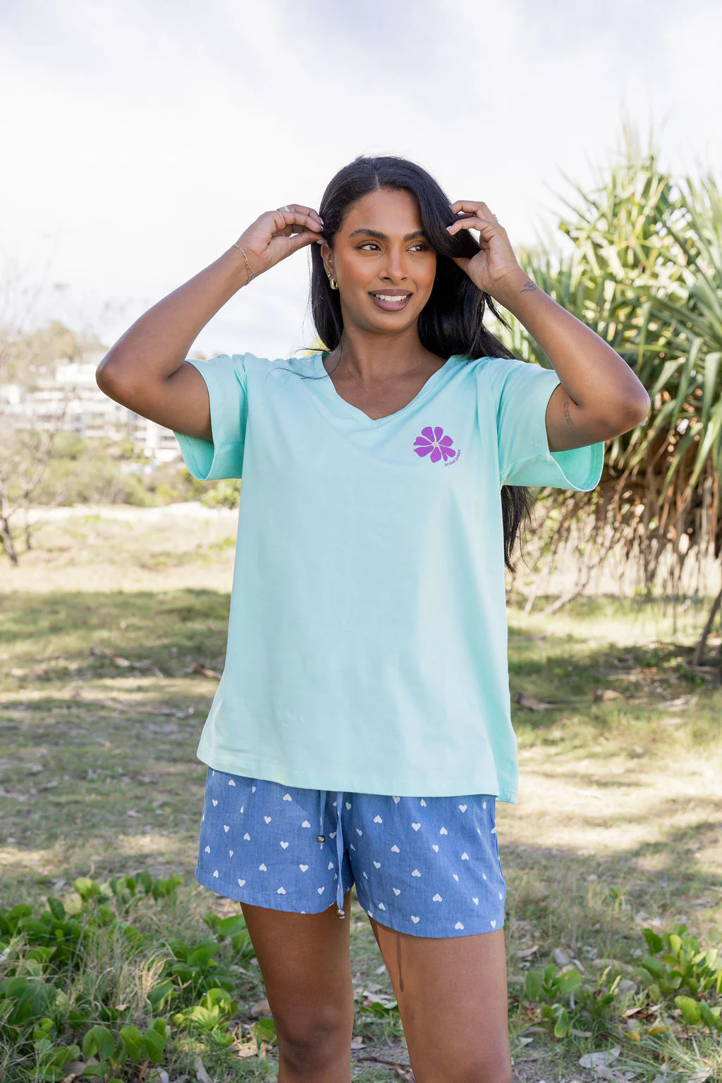 Make it Happen V-Neck Tee in Aqua - Image 3