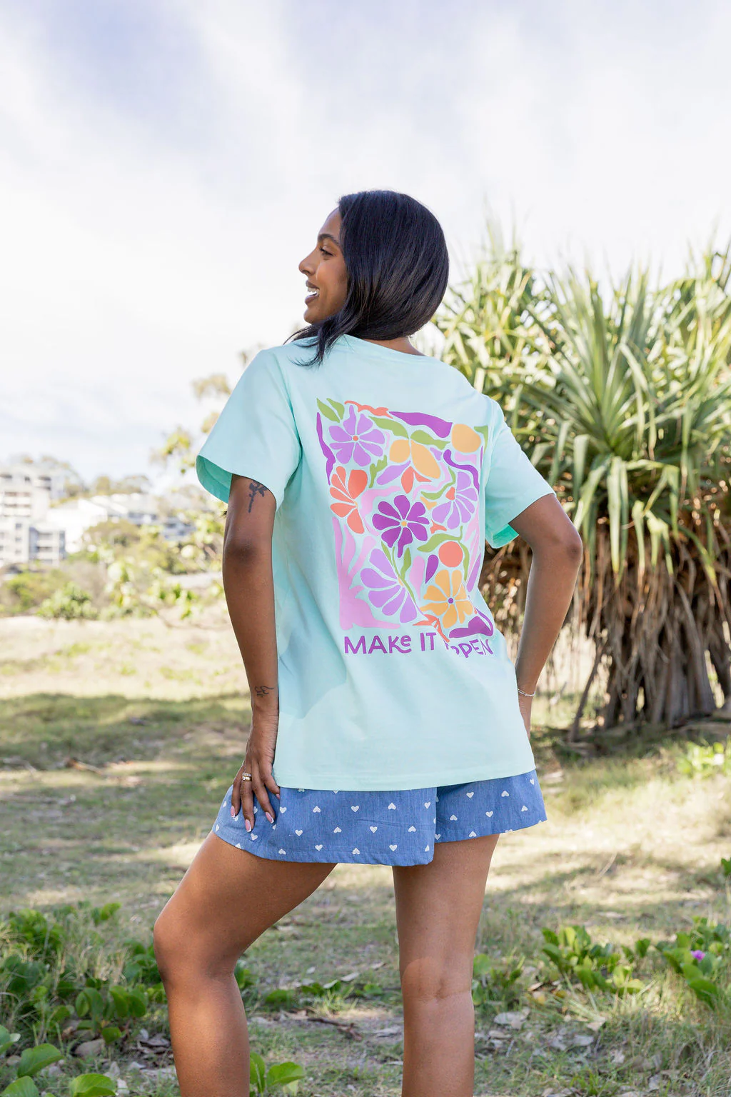 Make it Happen V-Neck Tee in Aqua - Image 5