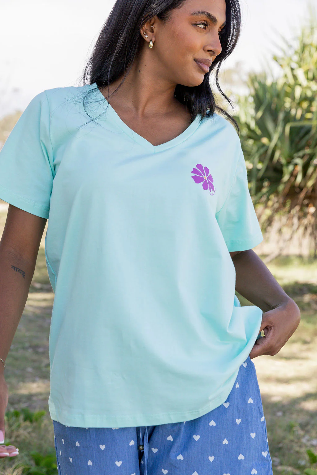 Make it Happen V-Neck Tee in Aqua - Image 7