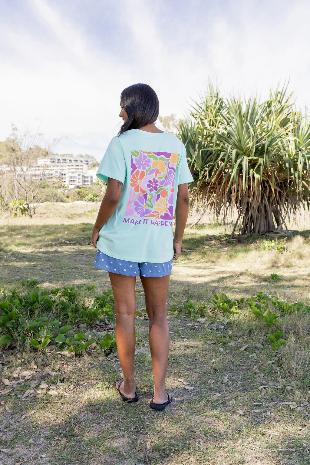 Make it Happen V-Neck Tee in Aqua - Image 9