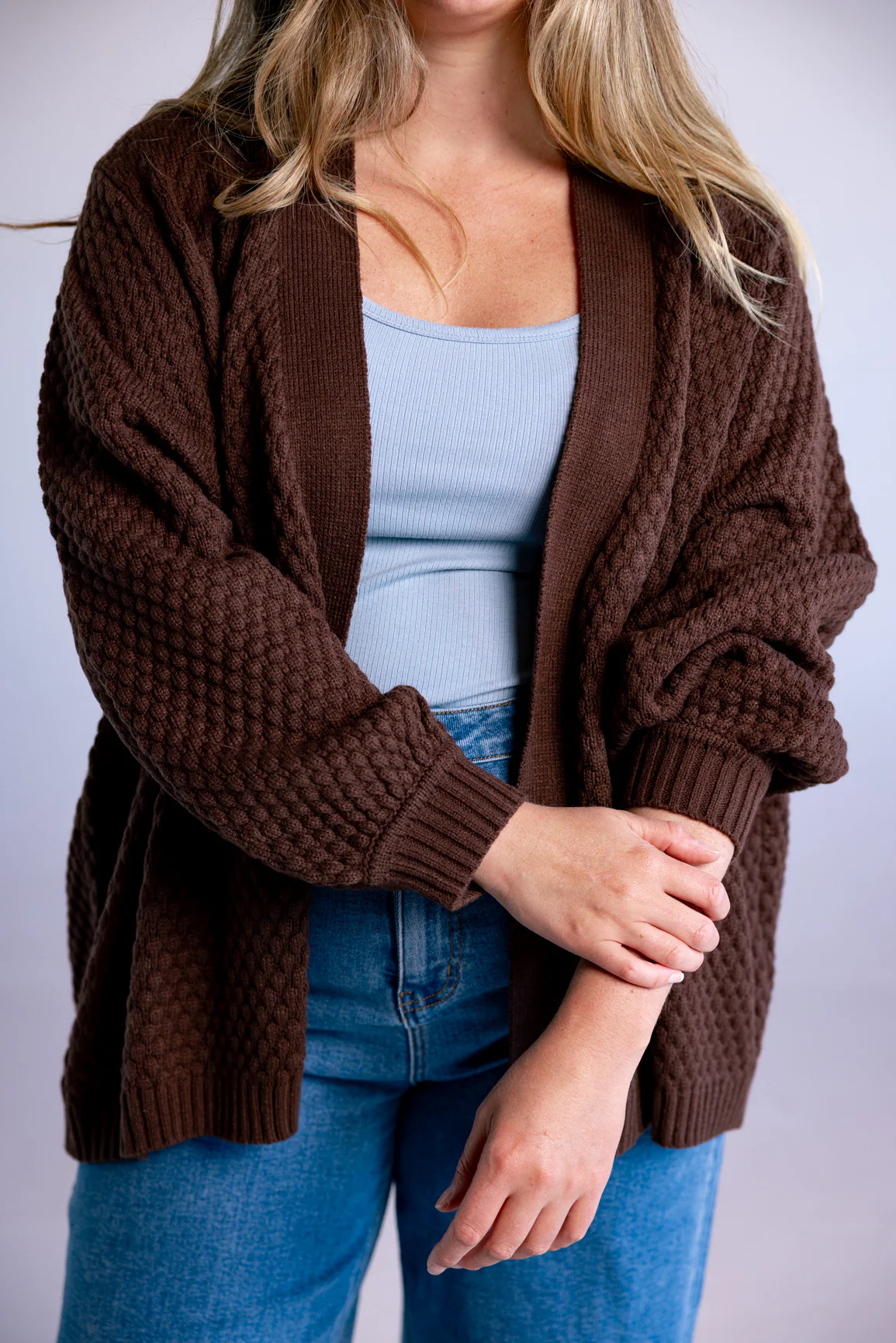Marbelle Knit Cardigan in Chocolate - Image 3