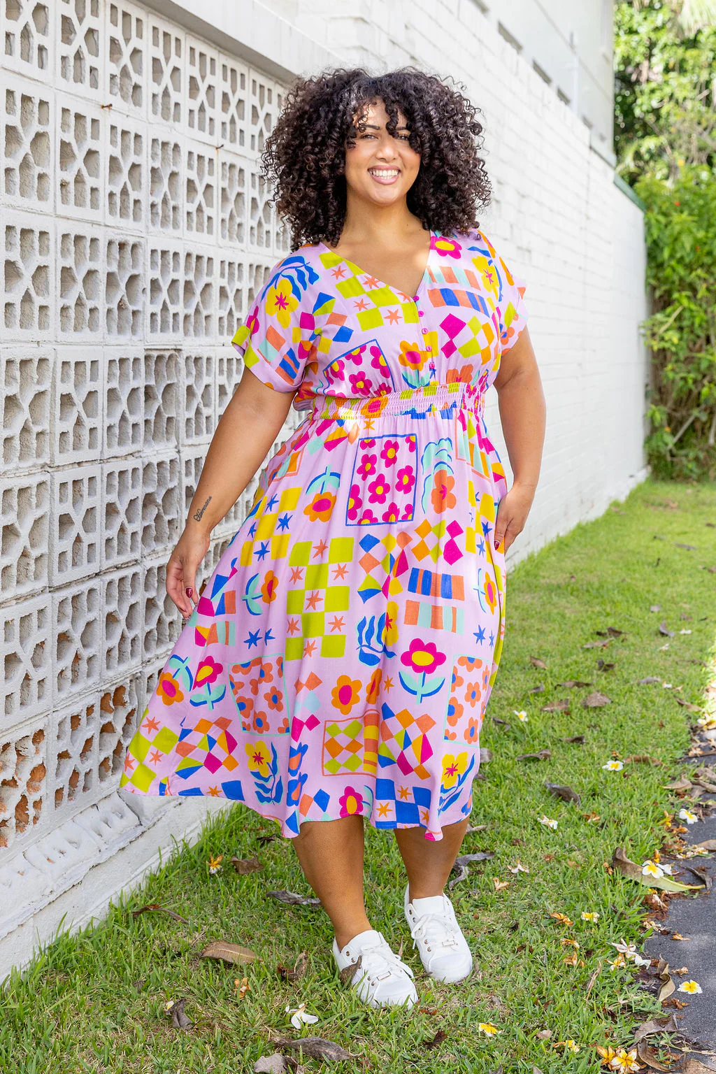 Millie Midi Dress in Checkerboard Petals - Image 2