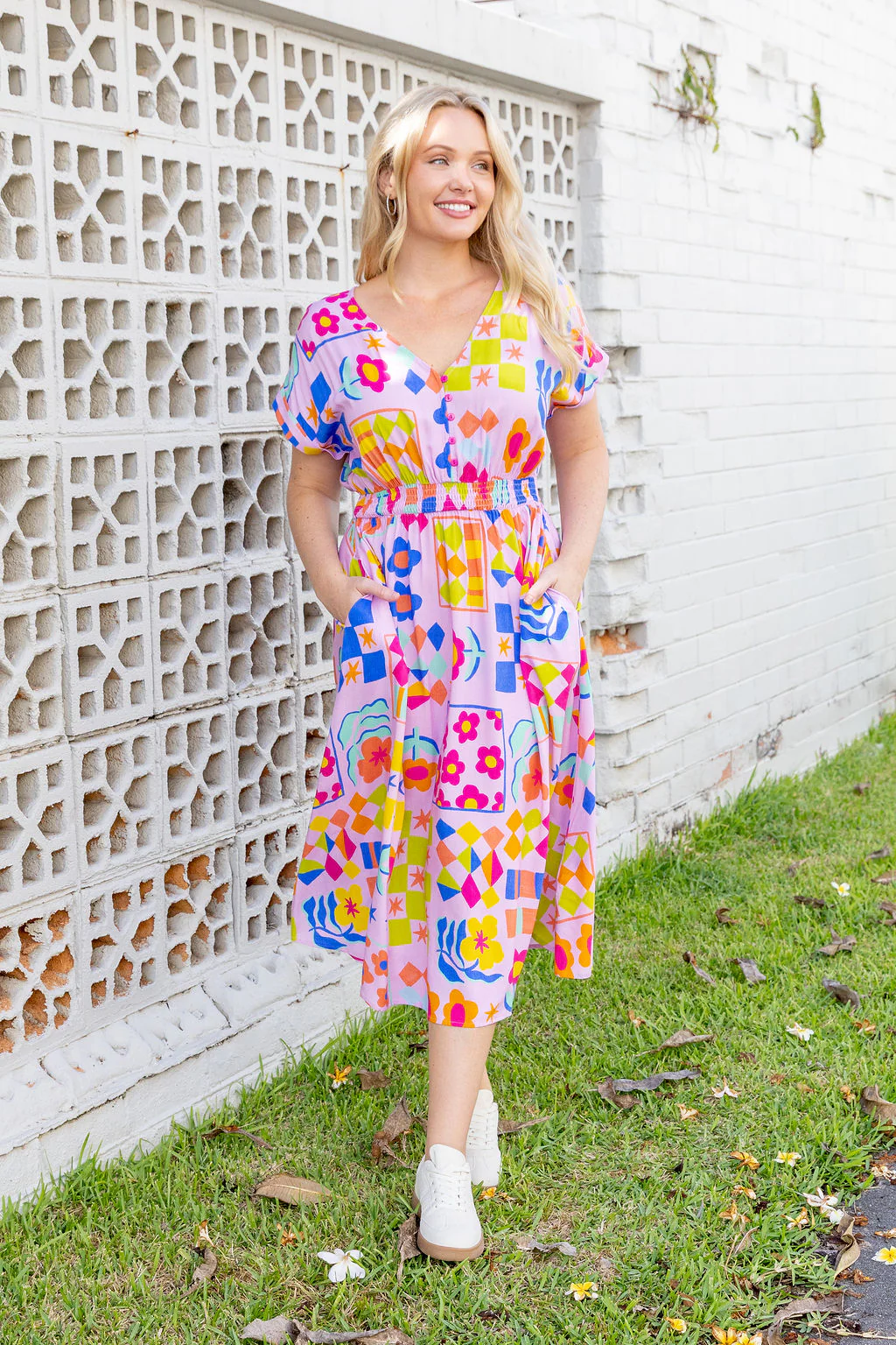 Millie Midi Dress in Checkerboard Petals - Image 3
