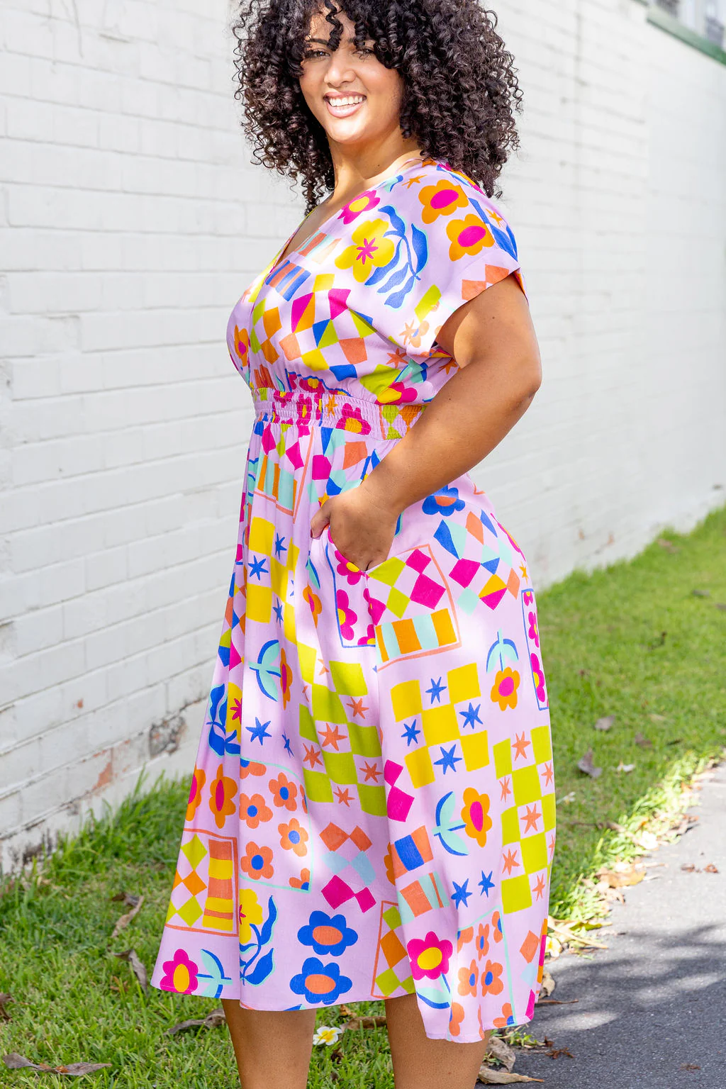 Millie Midi Dress in Checkerboard Petals - Image 4