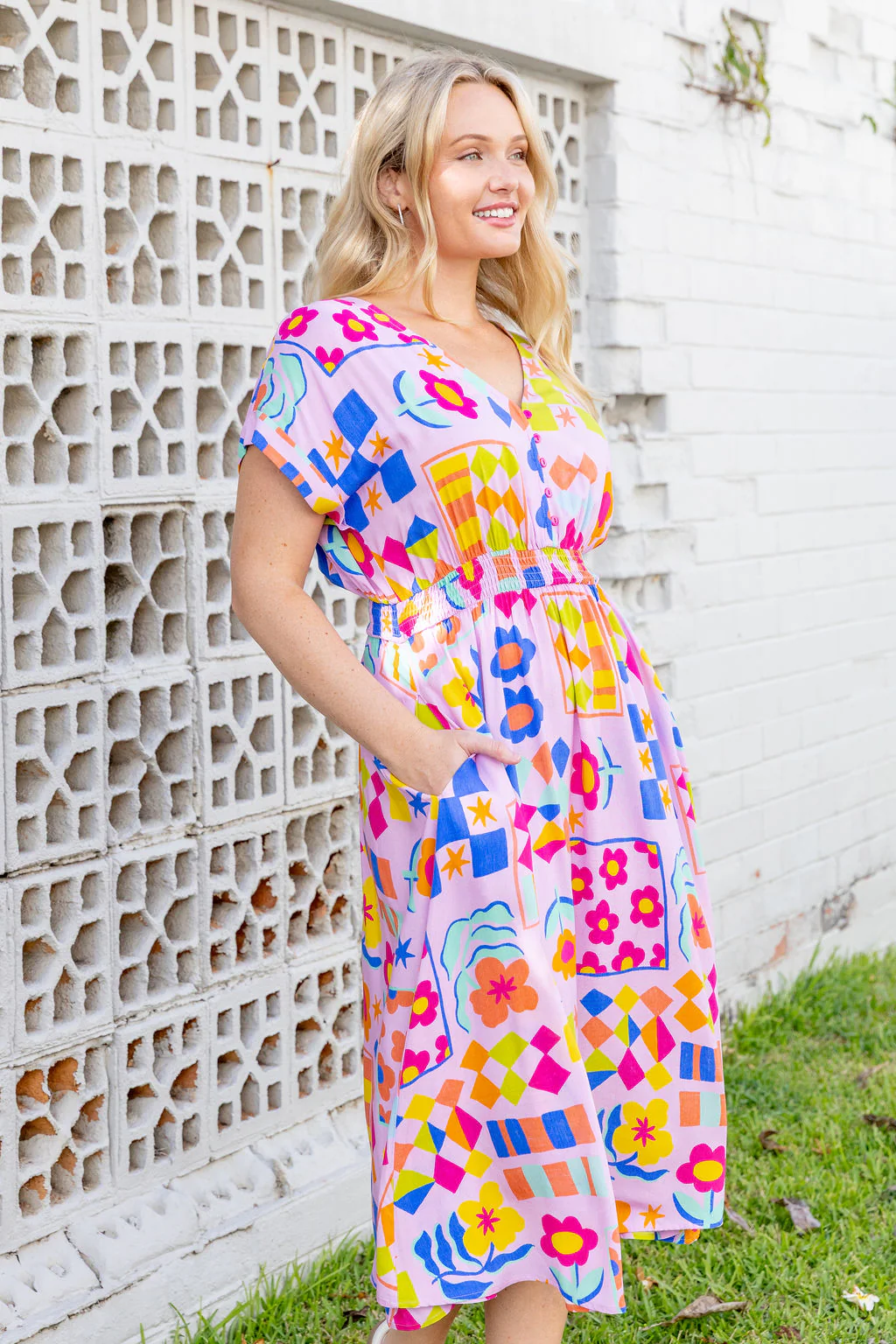Millie Midi Dress in Checkerboard Petals - Image 5