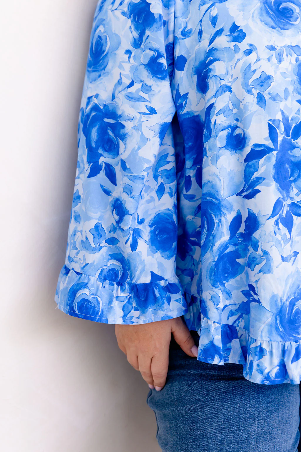 Natalie Long Sleeve Top in Blue Roses - Image 6
