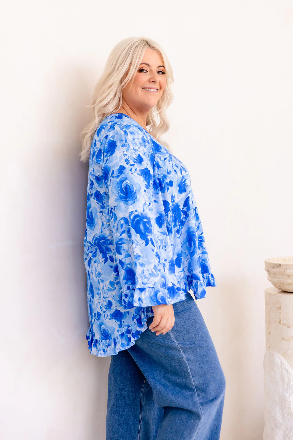 Natalie Long Sleeve Top in Blue Roses - Image 8
