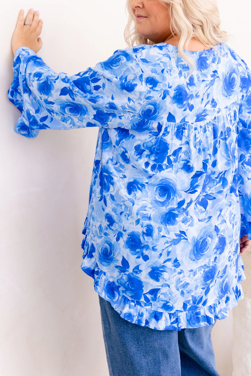 Natalie Long Sleeve Top in Blue Roses - Image 9