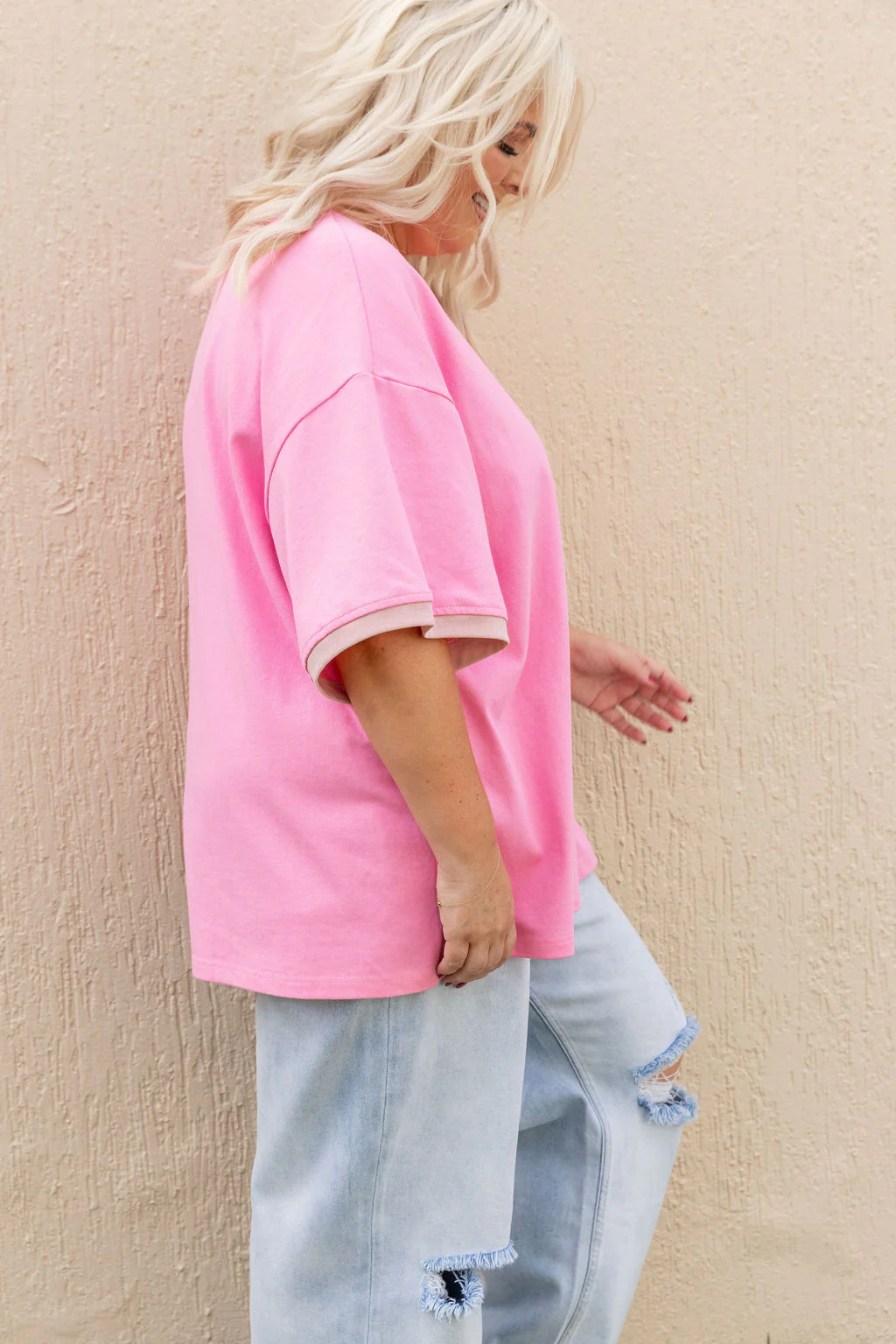 Nikita Heavyweight Cotton Tee in Barbie/Blush Contrast - Image 10