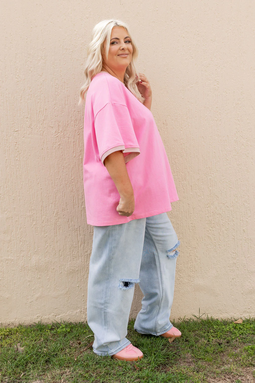 Nikita Heavyweight Cotton Tee in Barbie/Blush Contrast - Image 11