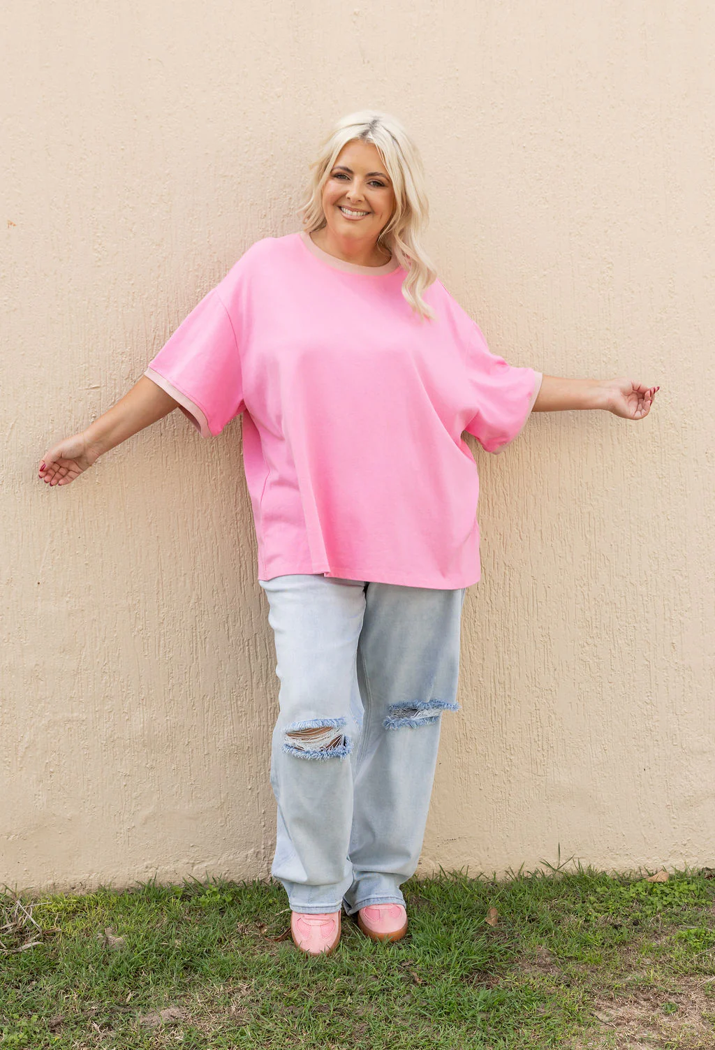 Nikita Heavyweight Cotton Tee in Barbie/Blush Contrast - Image 13