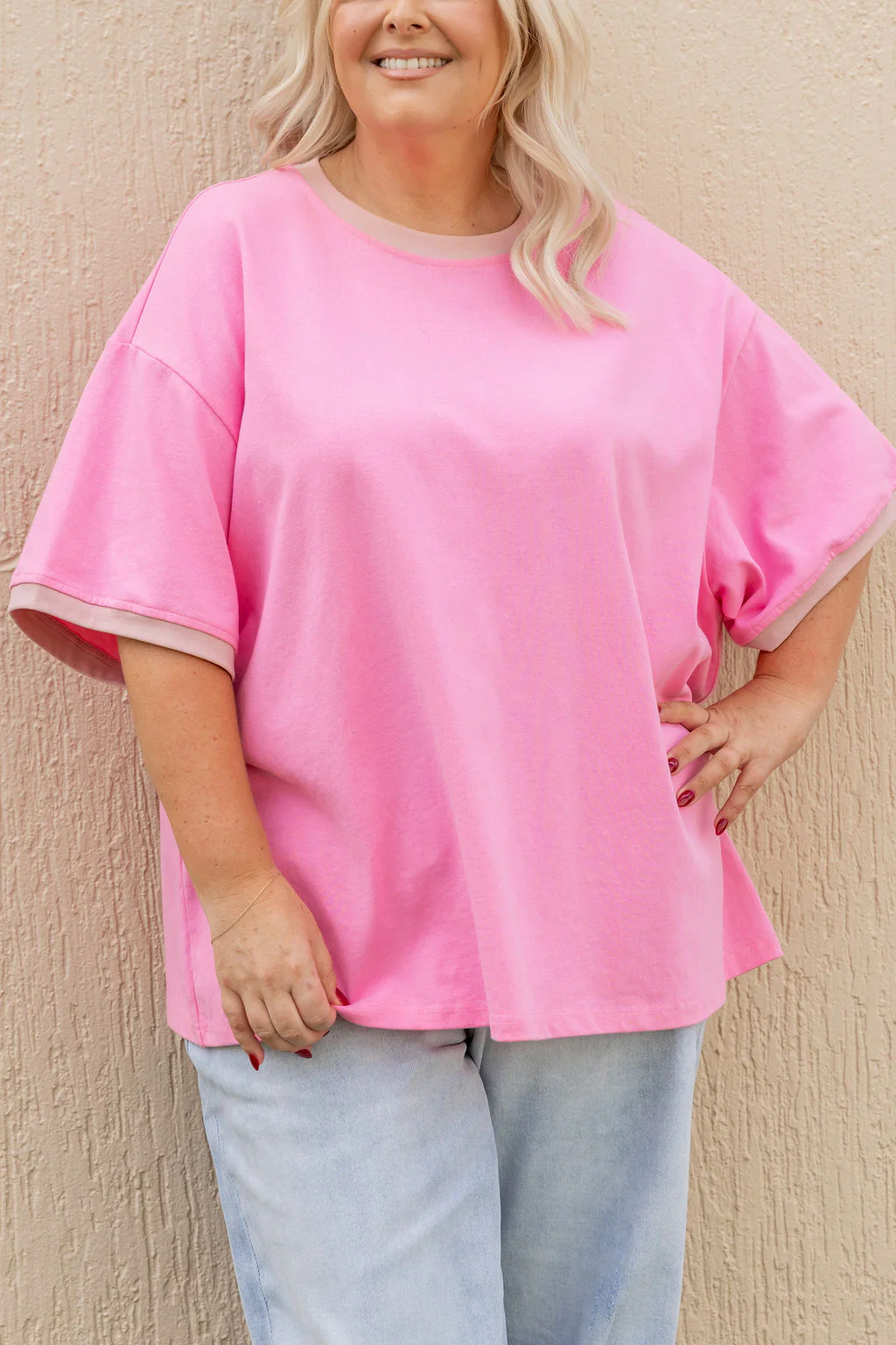 Nikita Heavyweight Cotton Tee in Barbie/Blush Contrast - Image 4