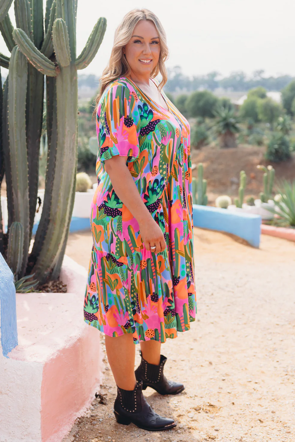 Peak Midi Dress in Neon Cactus Country by Deb McNaughton - Image 5