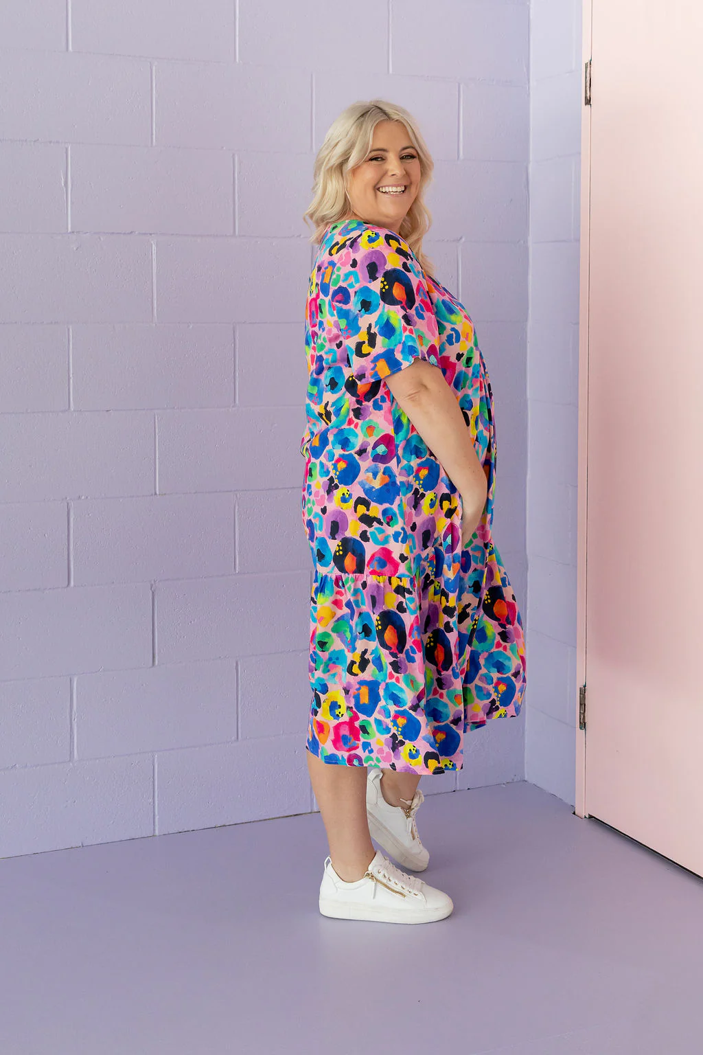 Peak Midi Dress in Rainbow Leopard Pink by Kasey Rainbow - Image 5
