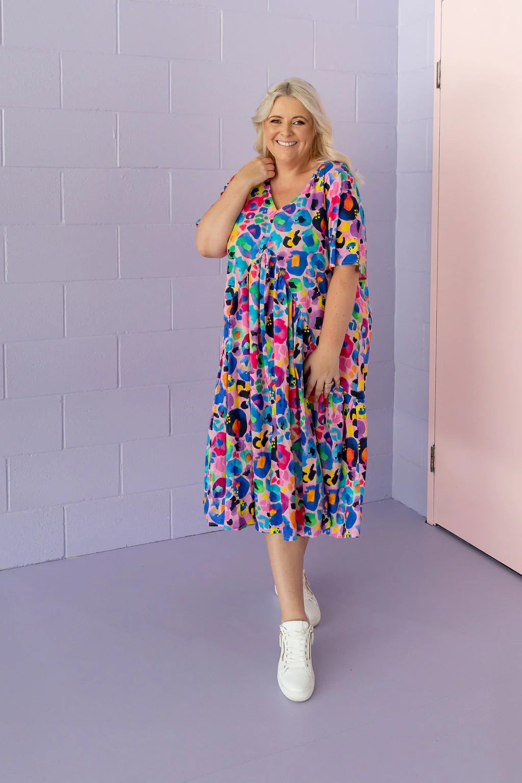 Peak Midi Dress in Rainbow Leopard Pink by Kasey Rainbow - Image 9
