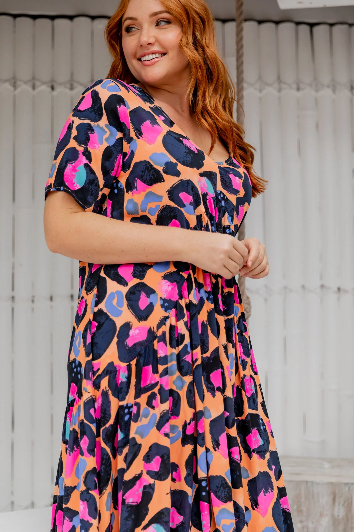 Peak Midi Dress in Sherbie - Peach Leopard by Kasey Rainbow - Image 6