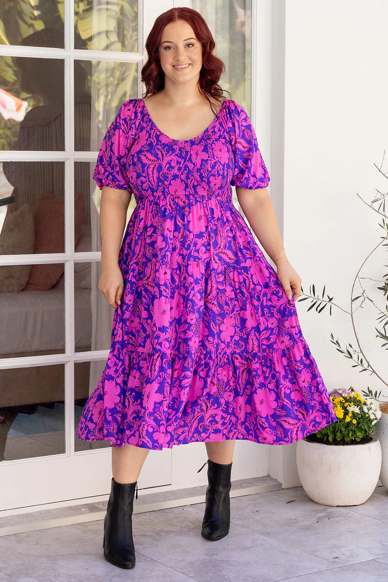 Peri Midi Dress in Purple Blooms