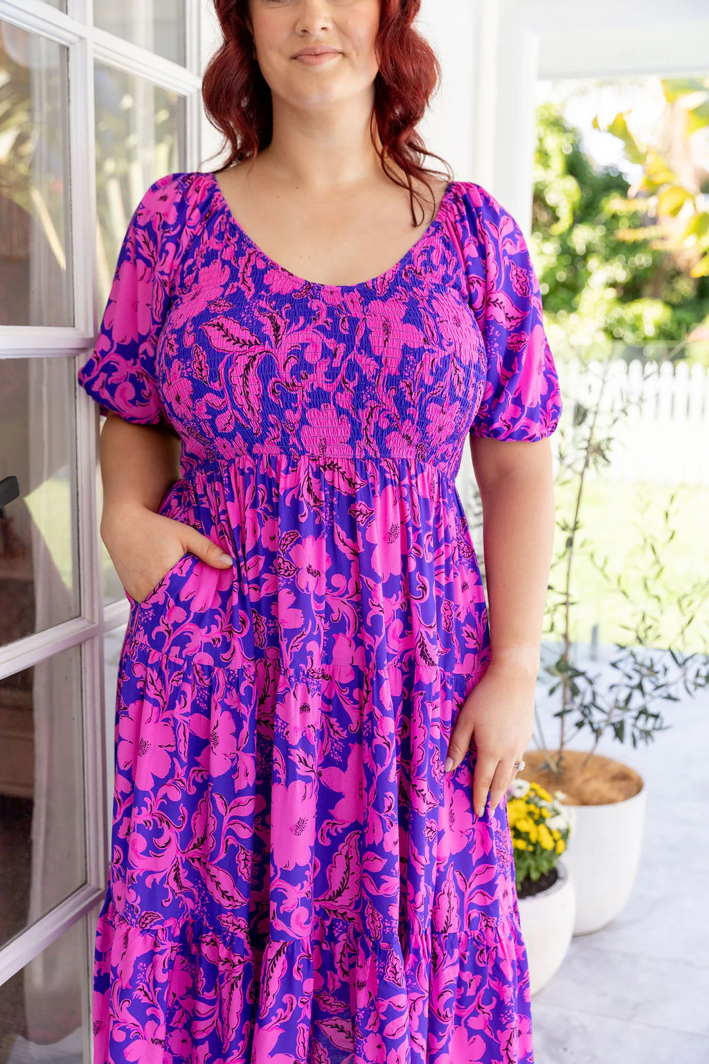 Peri Midi Dress in Purple Blooms - Image 12
