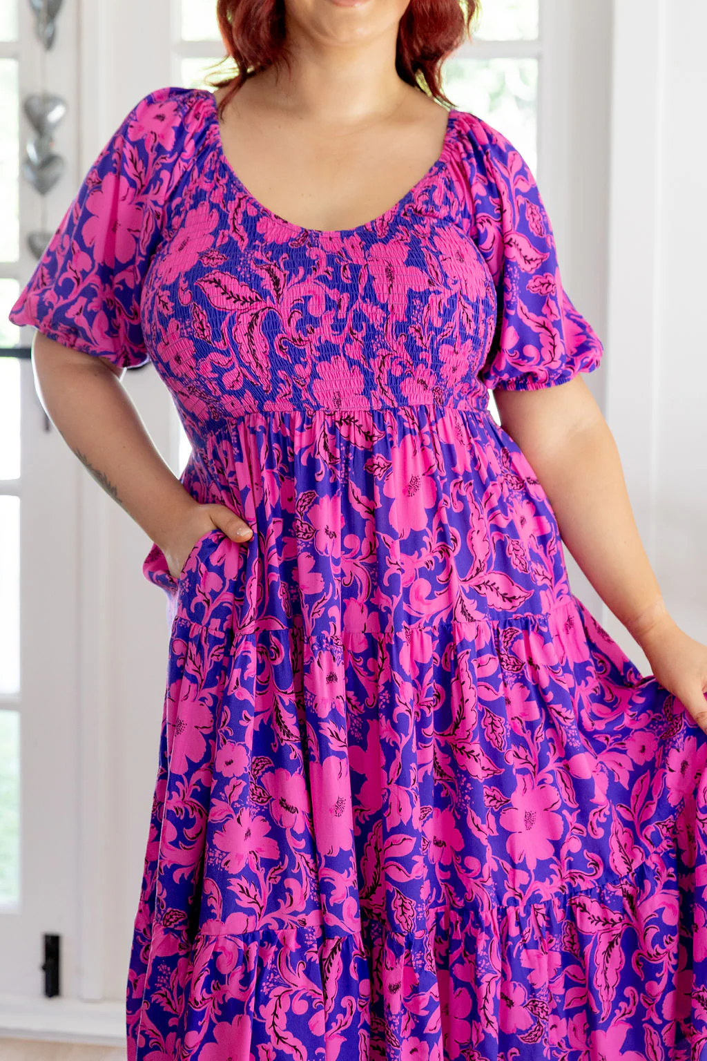 Peri Midi Dress in Purple Blooms - Image 3