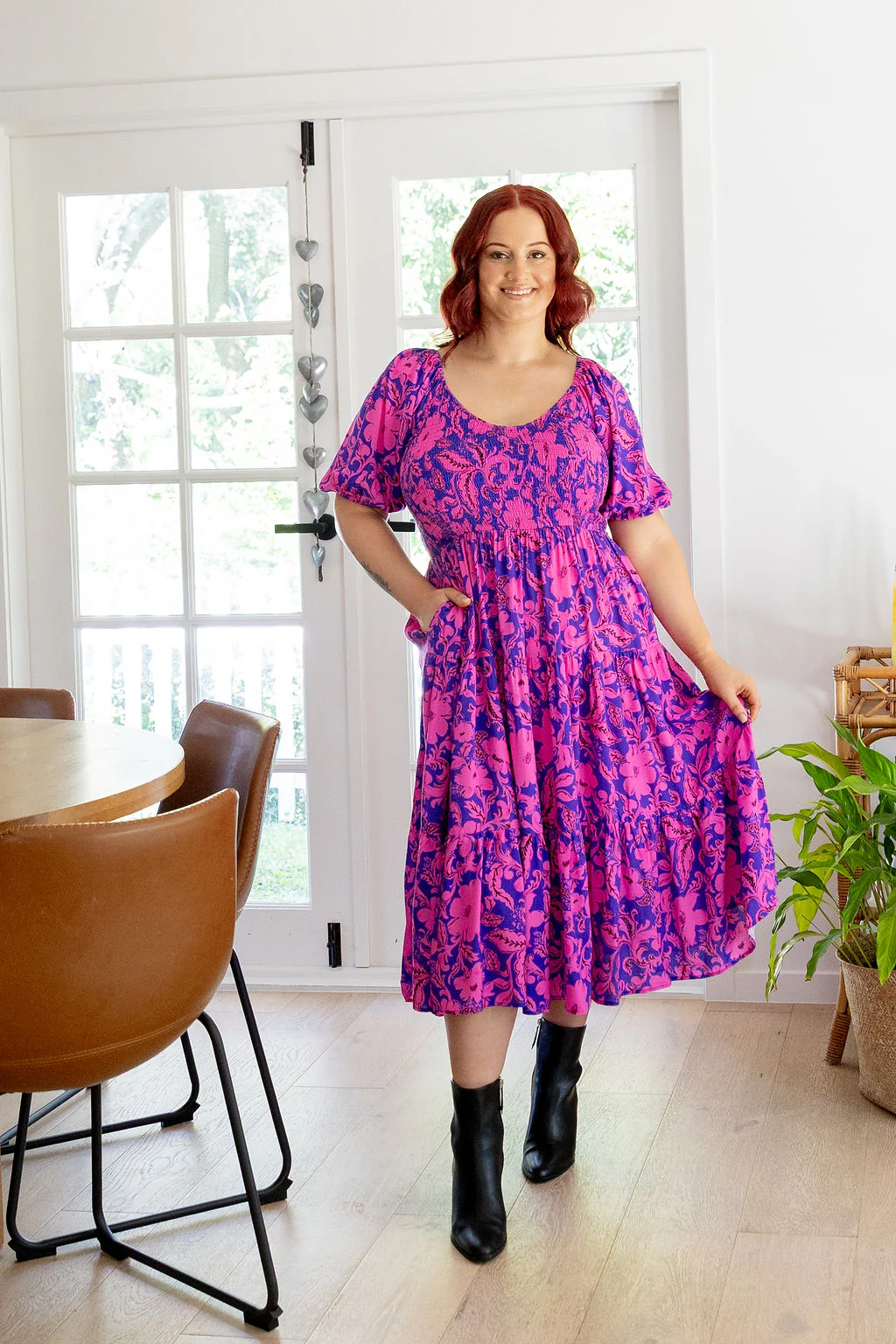 Peri Midi Dress in Purple Blooms - Image 7