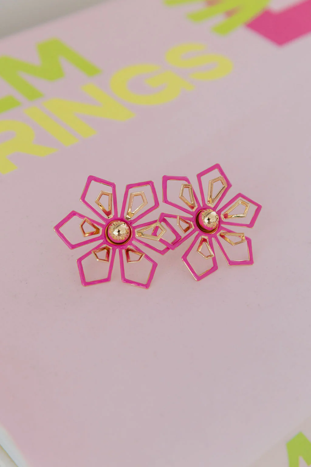 Pink Geo Floral Stud Earrings