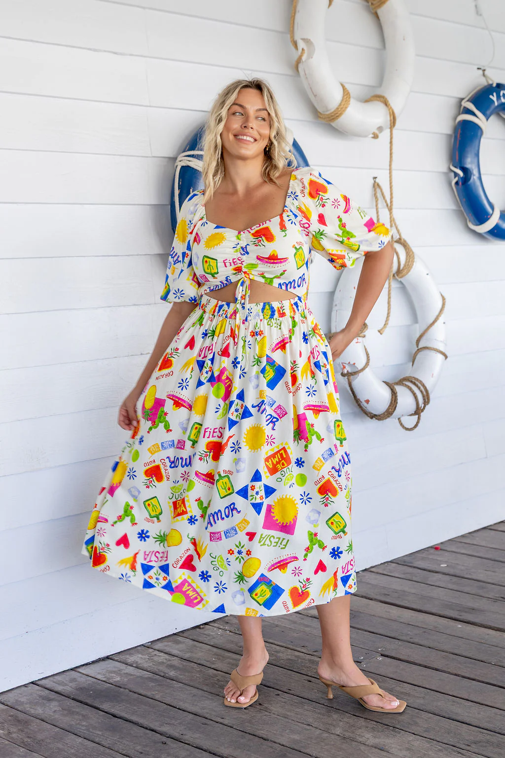 Pippa Linen Blend Cut Out Dress in Corazon - Image 7