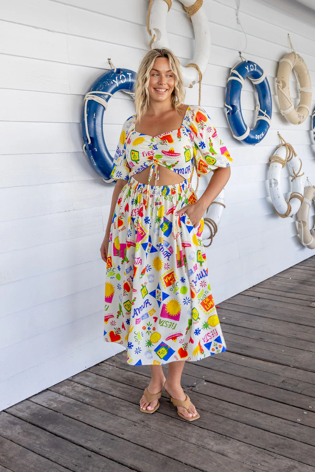 Pippa Linen Blend Cut Out Dress in Corazon - Image 9