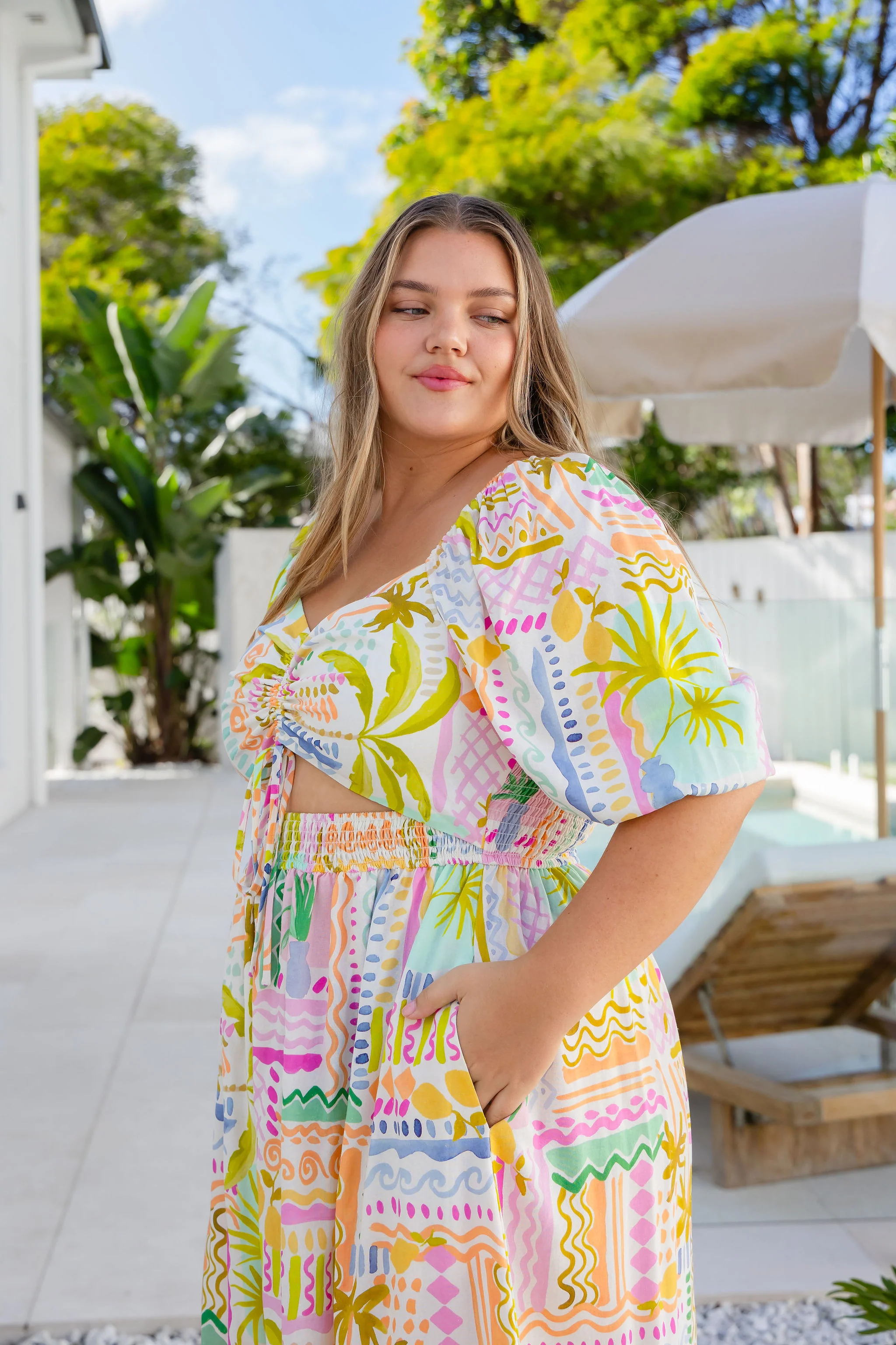 Pippa Linen Blend Cut Out Dress in Palma - Image 3