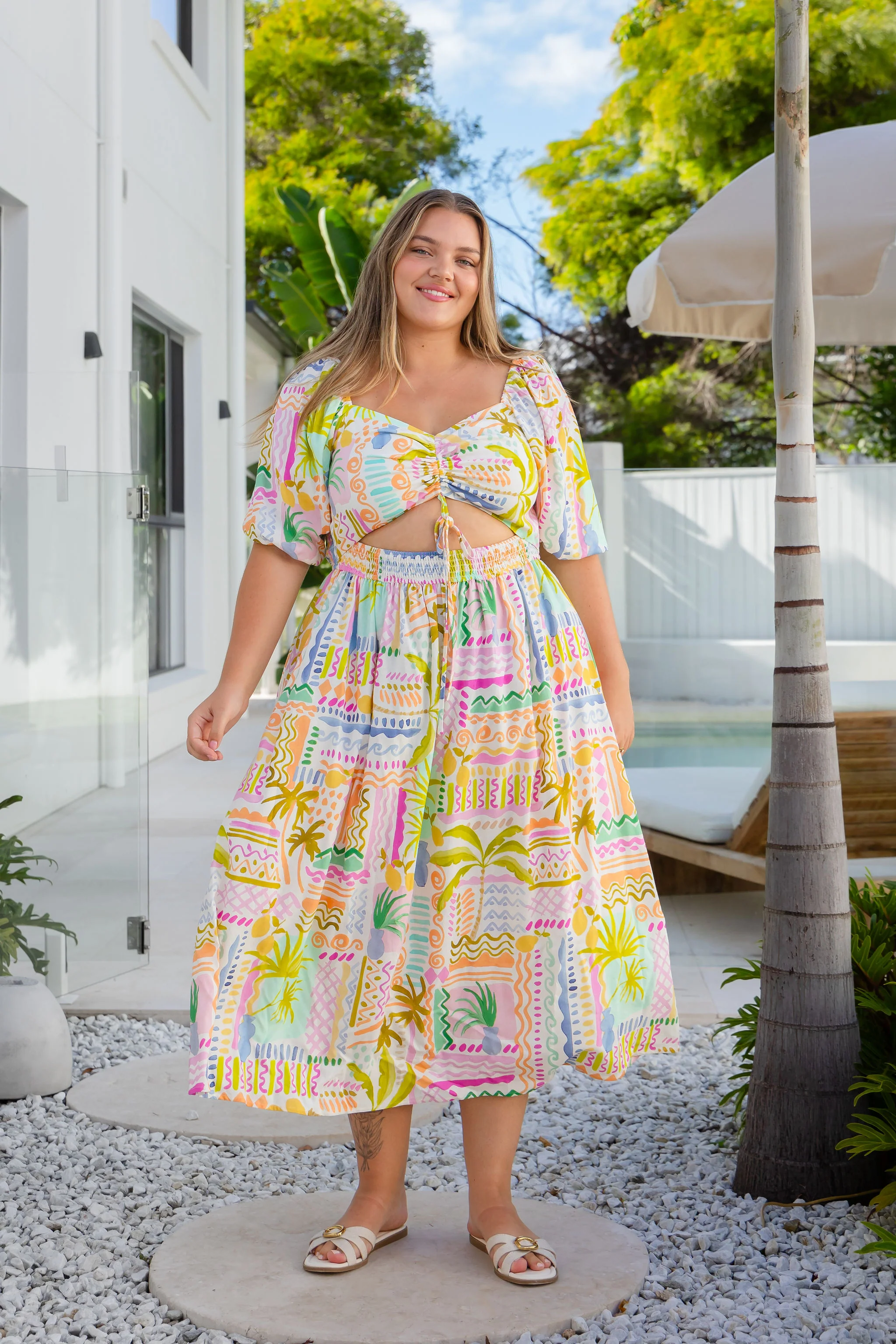 Pippa Linen Blend Cut Out Dress in Palma - Image 4