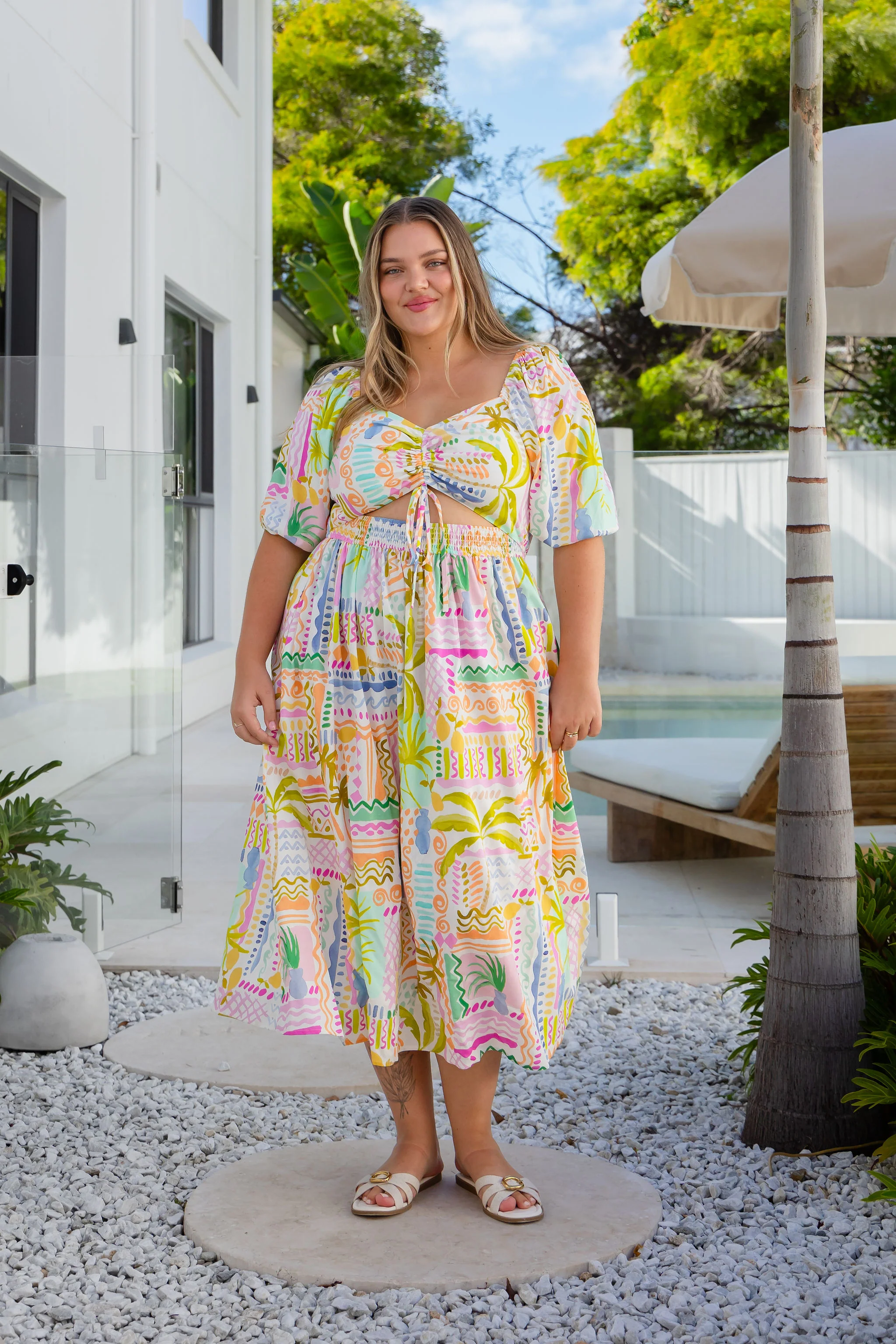 Pippa Linen Blend Cut Out Dress in Palma - Image 9