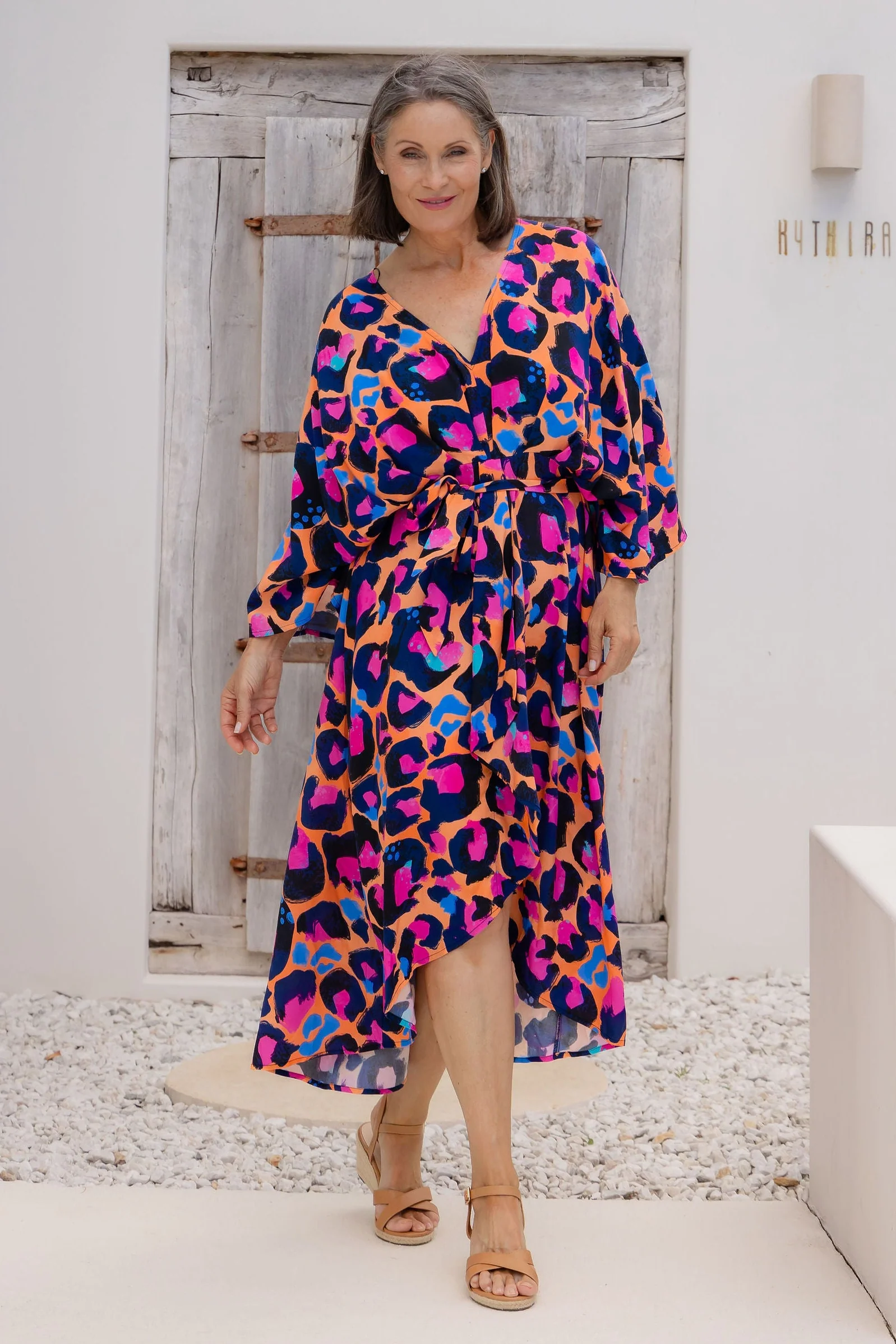 Polly Midi Dress in Sherbie - Peach Leopard by Kasey Rainbow