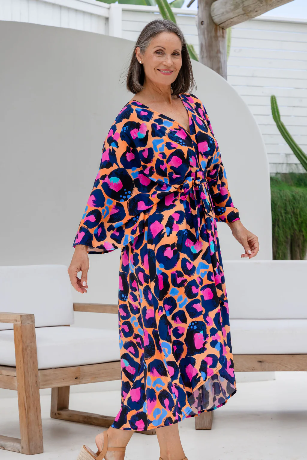Polly Midi Dress in Sherbie - Peach Leopard by Kasey Rainbow - Image 2