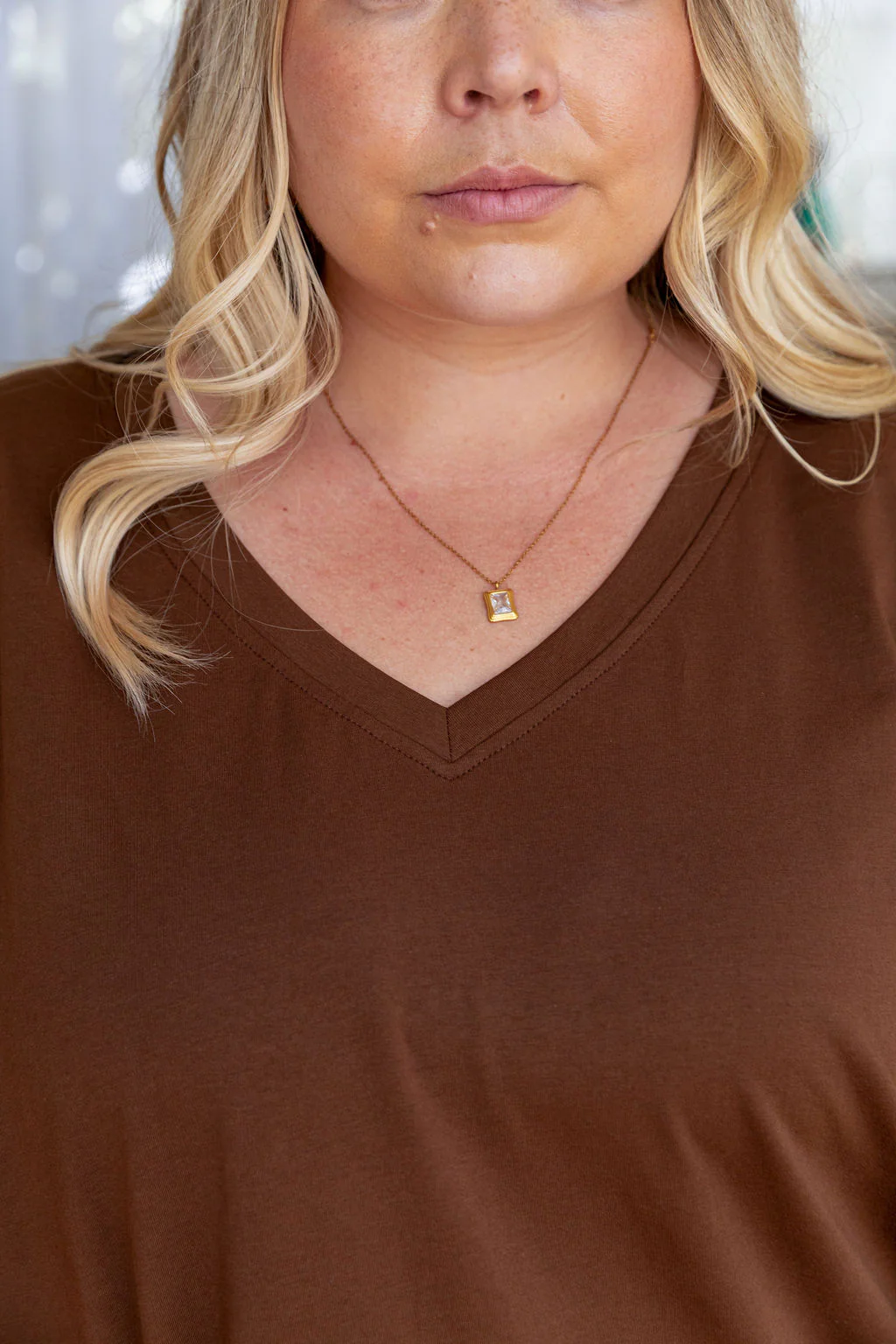 Relaxed V-Neck Tee in Chocolate - Image 6