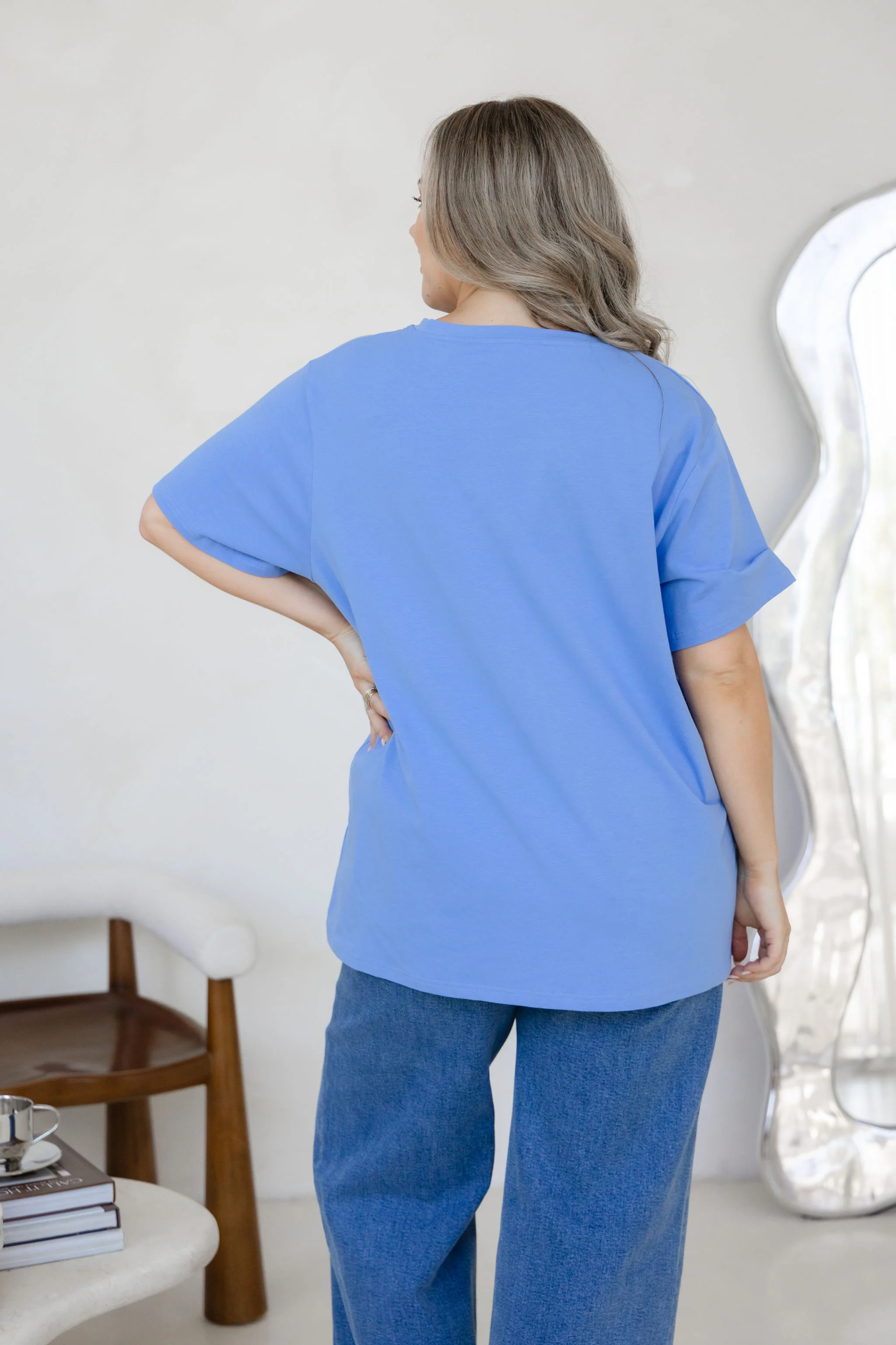 Relaxed V-Neck Tee in Cornflower Blue - Image 11