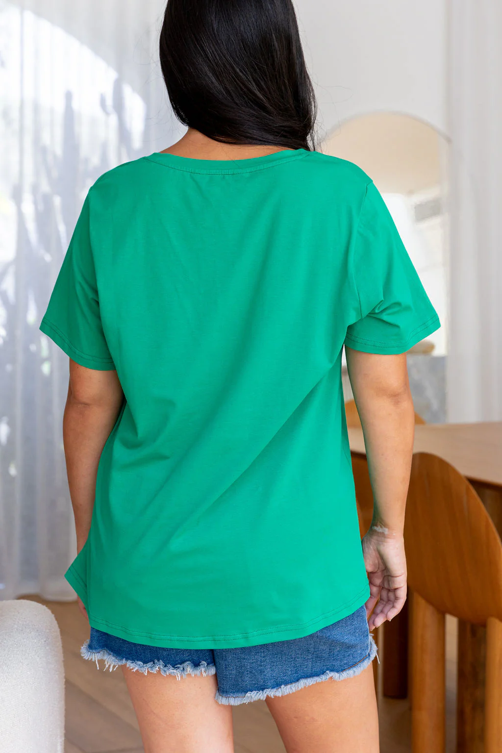 Relaxed V-Neck Tee in Green - Image 5