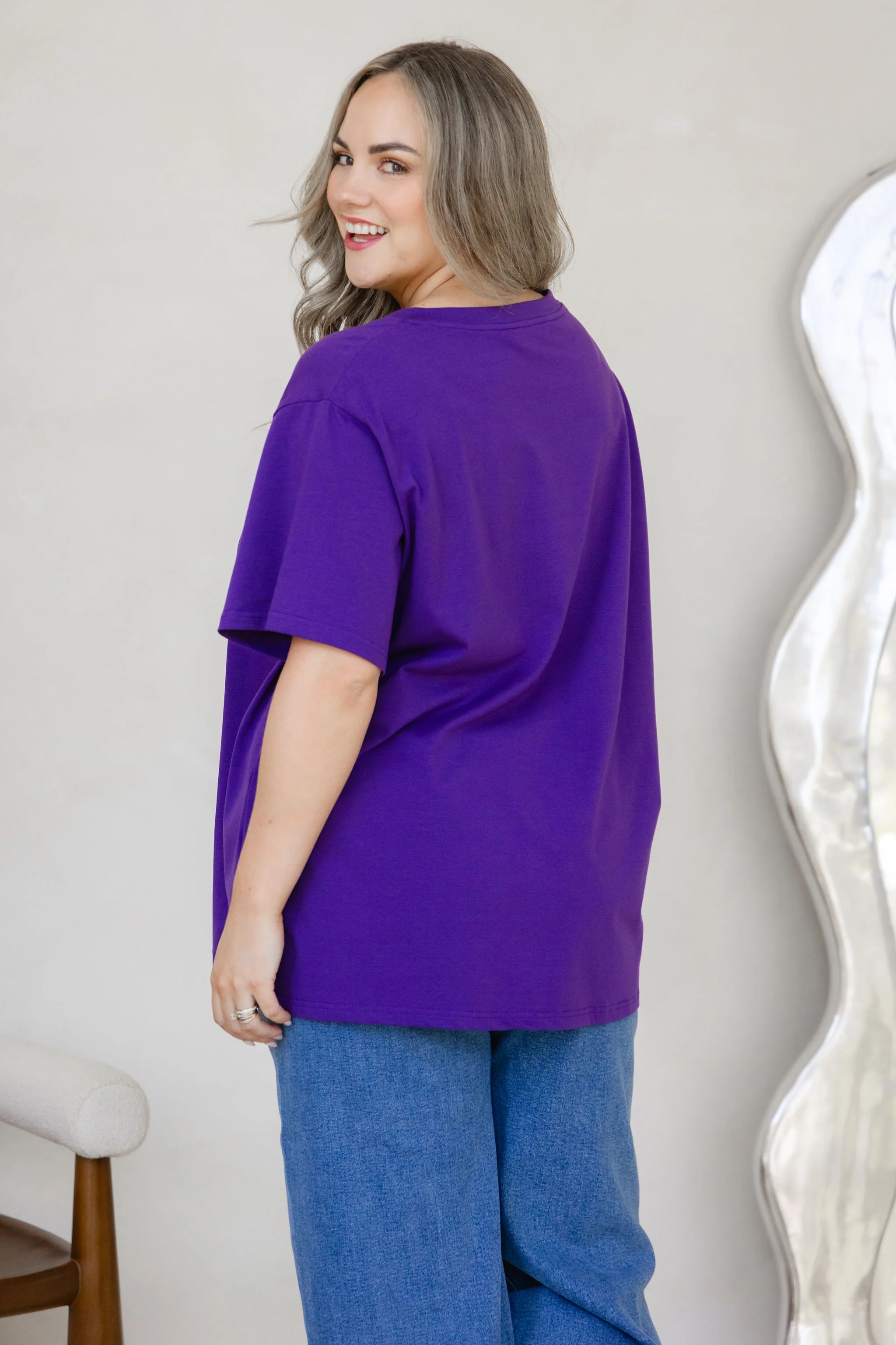 Relaxed V-Neck Tee in Purple - Image 5