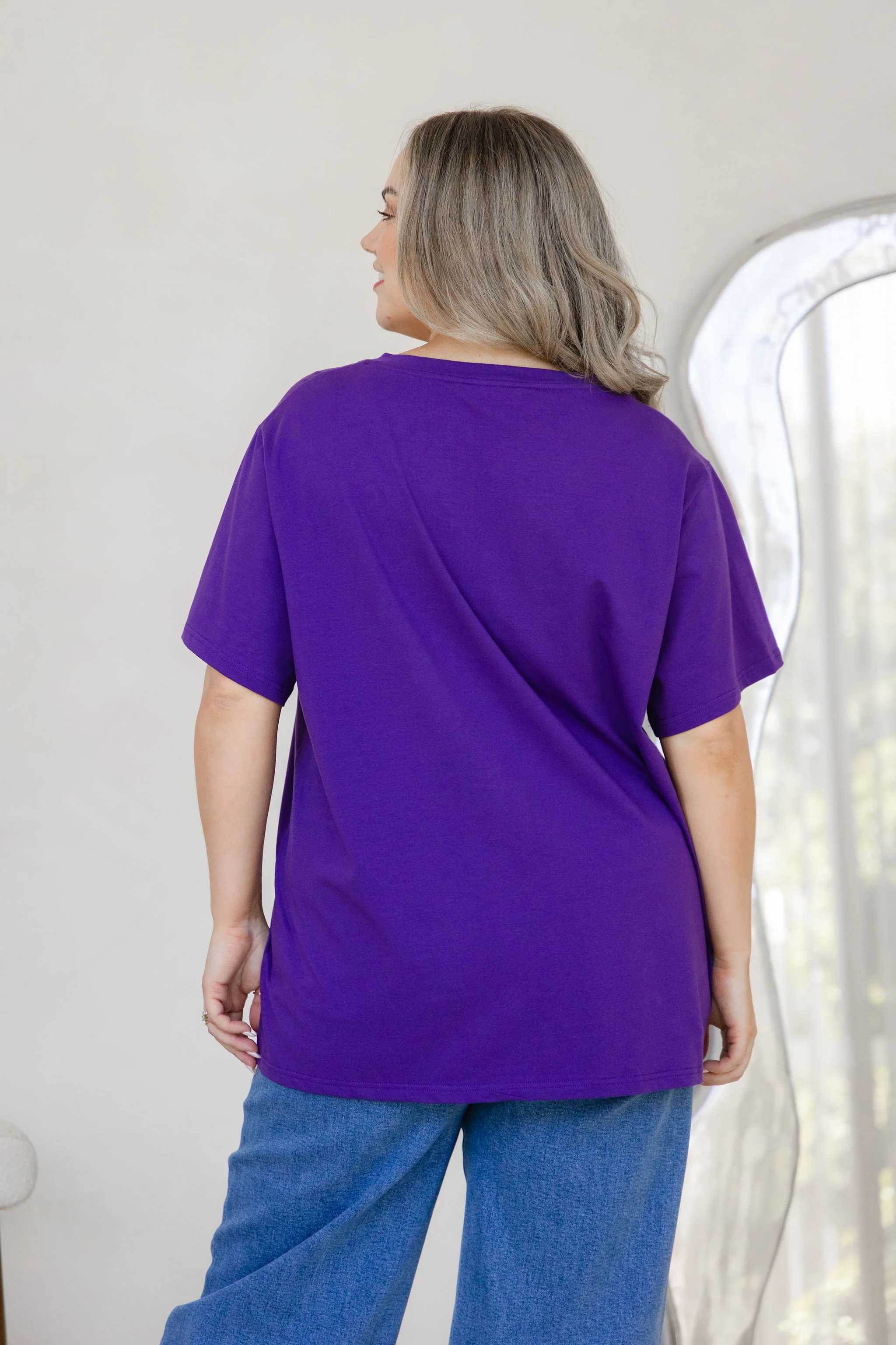 Relaxed V-Neck Tee in Purple - Image 6